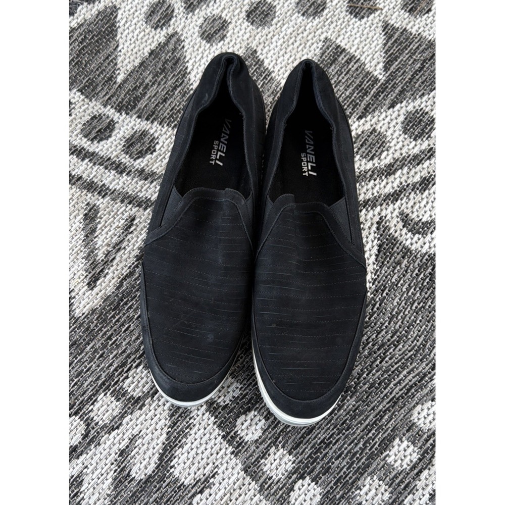 VANELi Sport Womens 12M Black Suede Slip On Wedge Comfort Walking Shoes